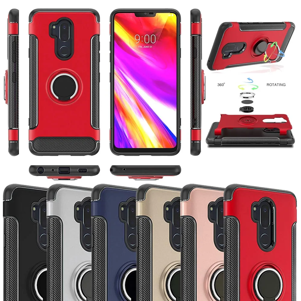 Чехол для LG G7 ThinQ двухслойный Гибридный армированный чехол + кольцевая подставка