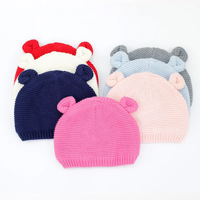 Cotton Cute Baby Beanie Bear Ears Knitted Beanie Hat For Girls Cartoon Infant Toddler Boys Hat Double Layer Crochet Hat Autumn (5)