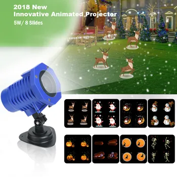 

Christmas Rotating Projection Led Lights Halloween 8PCS Pattern Lens Festive Atmosphere Decoration Santa Claus LED Projector