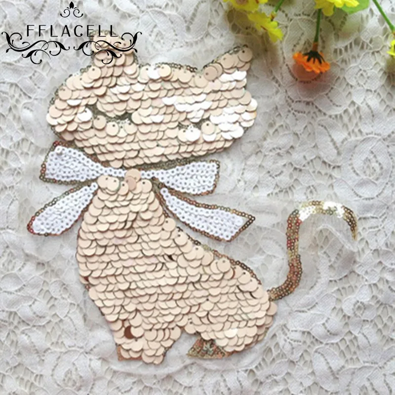 

FFLACELL Sequins patch Cat Cute Applique embroidery Women/Men/Kids/Girl patches flower deal with it Stickers for clothes T-shirt