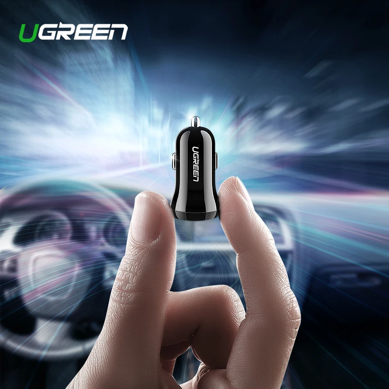 Ugreen USB Car Charger for Phone 4.8A Dual USB Fast Charger for iPhone X XS 8 Huawei Phone Mini Car-Charger Adapter USB Charger