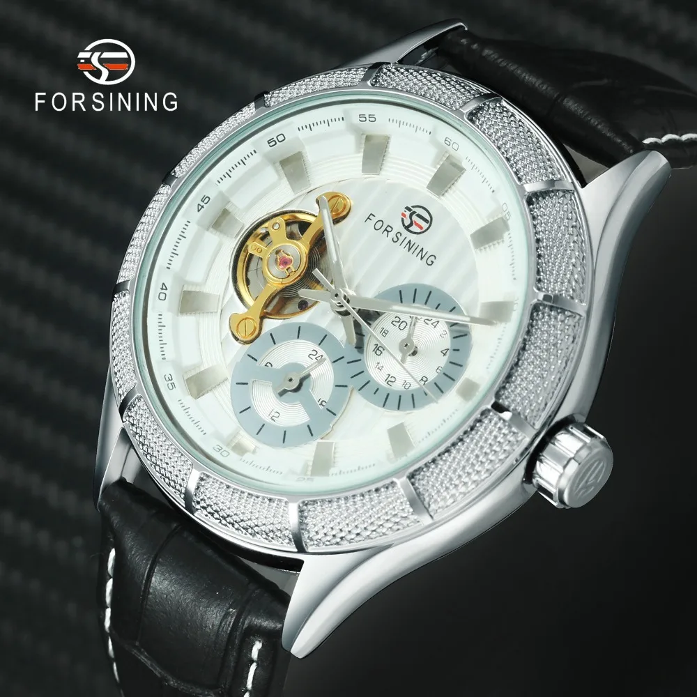 

FORSINING Fashion Business Watch Men Tourbillon Skeleton Auto Mechanical Black Leather Strap Top Brand Luxury Wristwatches 2019