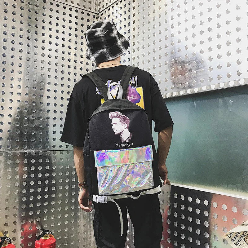 Menghuo Patchwork Women Backpack Laser Holographic Bag Mochila Feminino Silver Multicolor School Bags Leather Daypack Olografico (13)