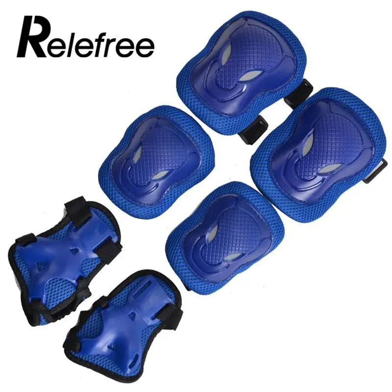 Relefree 6 في 1 مجموعة زلاجات دوارة التزلج المعصم الركبة الكوع حامي مجموعة الكبار الاطفال الركبة منصات حماية الرياضة أداة الحماية الكهربائية