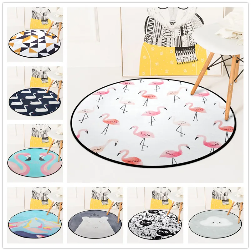 Круглый ковер с рисунком фламинго, животные, коврик для спальни, Нескользящие коврики, Детская гостиная, игровой коврик для ползания, circ