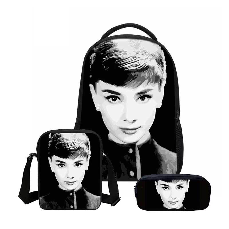 

Hynes Eagle Audrey Hepburn Printing Women Backpacks Girls School Shoulder Bags Set Fashion Teenage Bookbag Daily Laptop Daypack