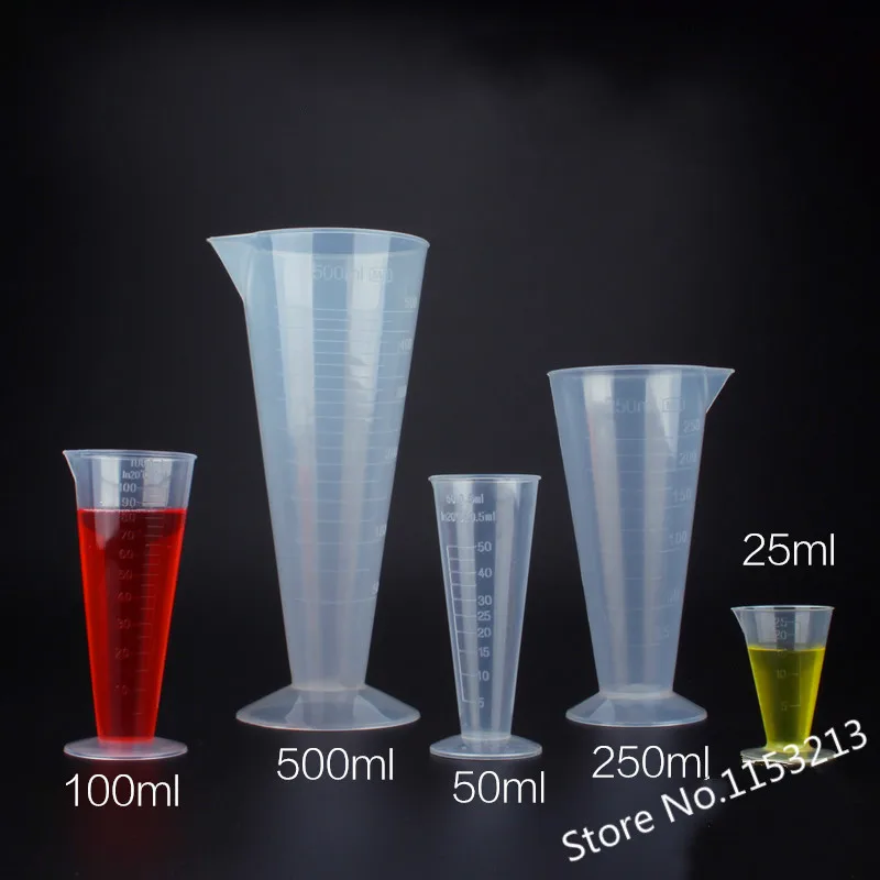 5 шт/лот 25 мл/50 мл/100 мл/250 мл/500 мл каждая прозрачная пластиковая конусная измерительная чашка прозрачная градуированная лабораторная измеряемость посуда
