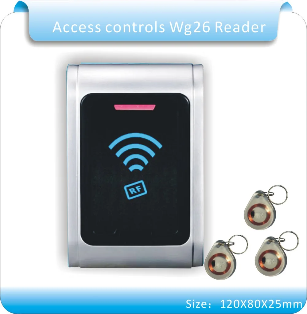 

Free shipping waterproof Metal shell 125KHZ RFID Access Control Card Reader with WG26 port+5pcs crystal keyfobs