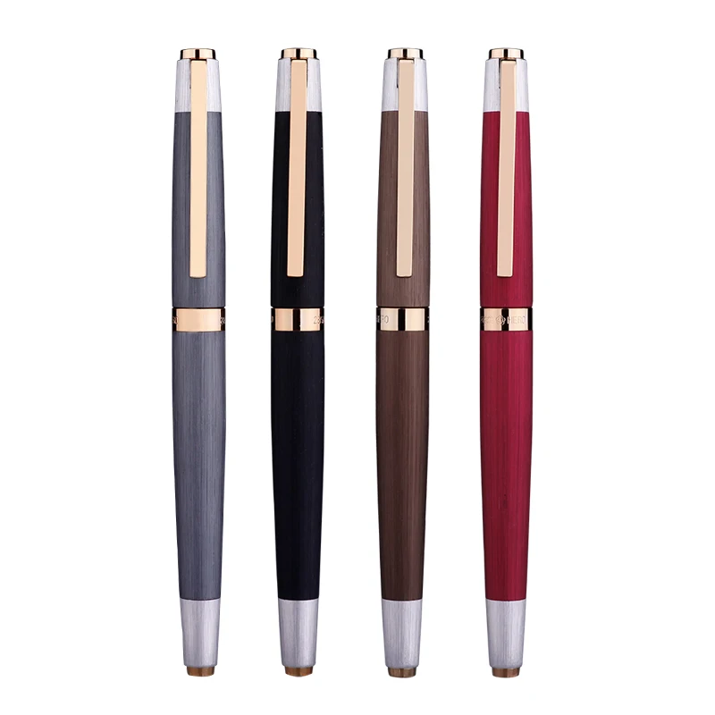 New HERO 285A Metal Matte Fountain Pen Golden Clip Fashion Writing Gift Pen, Coffee Grey Red Black EF Nib 0.38mm Ink Office Pen