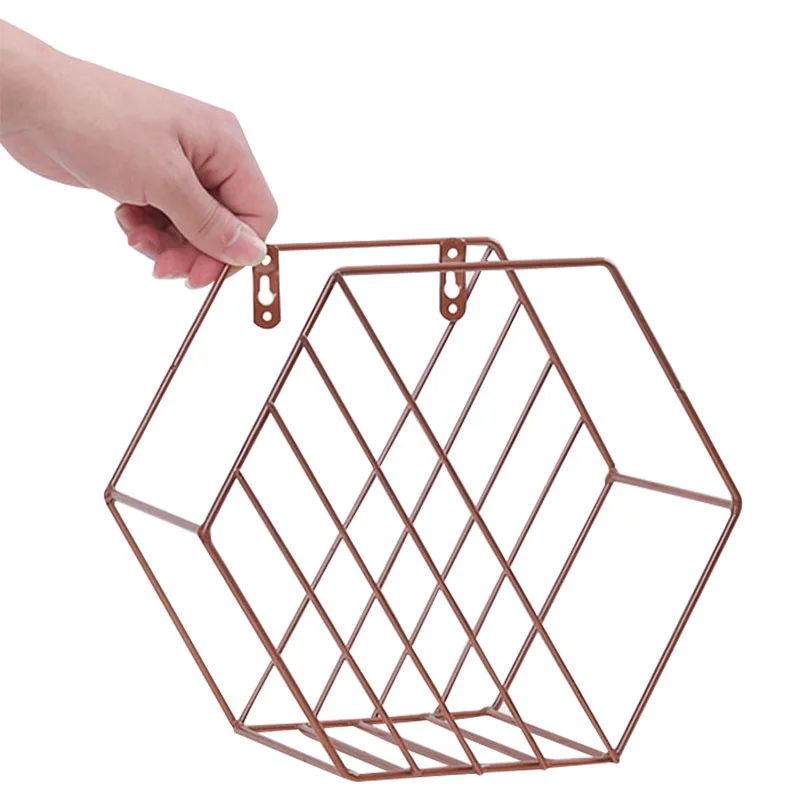 

Hexagon Grid Floating Shelf Wrought Iron Wall-Mounted Storage Metal Basket Rack For Flower Pots Cards Book Letters Office Decor