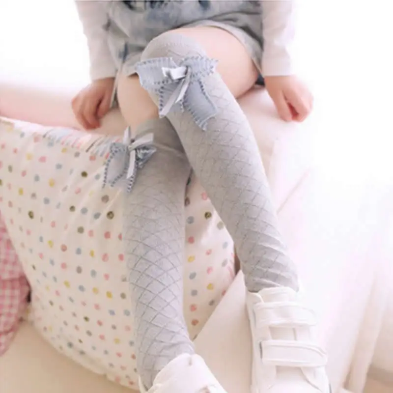 Новые модные стильные гетры до колена для девочек, сетчатый дышащий летний Противомоскитный тубус для смычка, детские гетры с кружевным бантом, принцесса - Цвет: Gray bow side