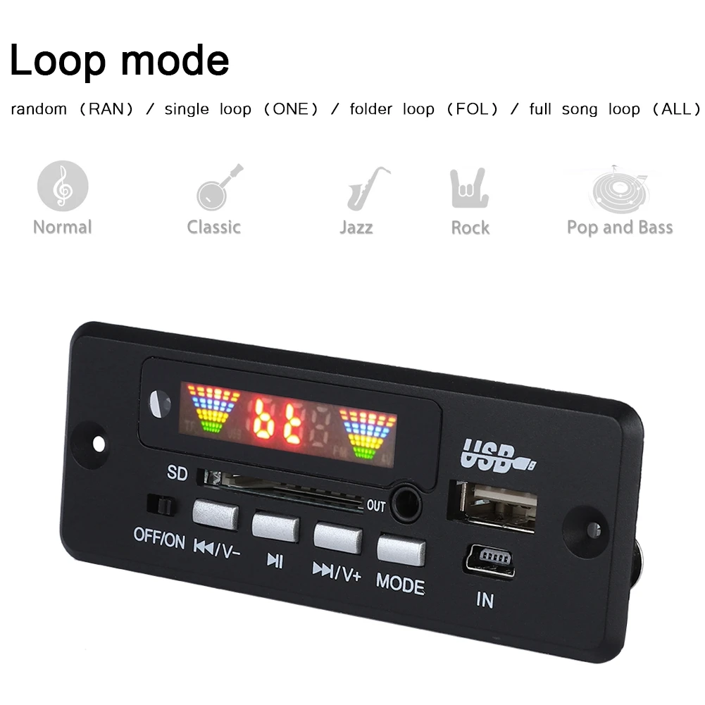 02EBT-DX Автомобильный Bluetooth 5,0 MP3-плеер для автомобиля, декодер громкой связи с пультом дистанционного управления, поддержка папок, дисплей