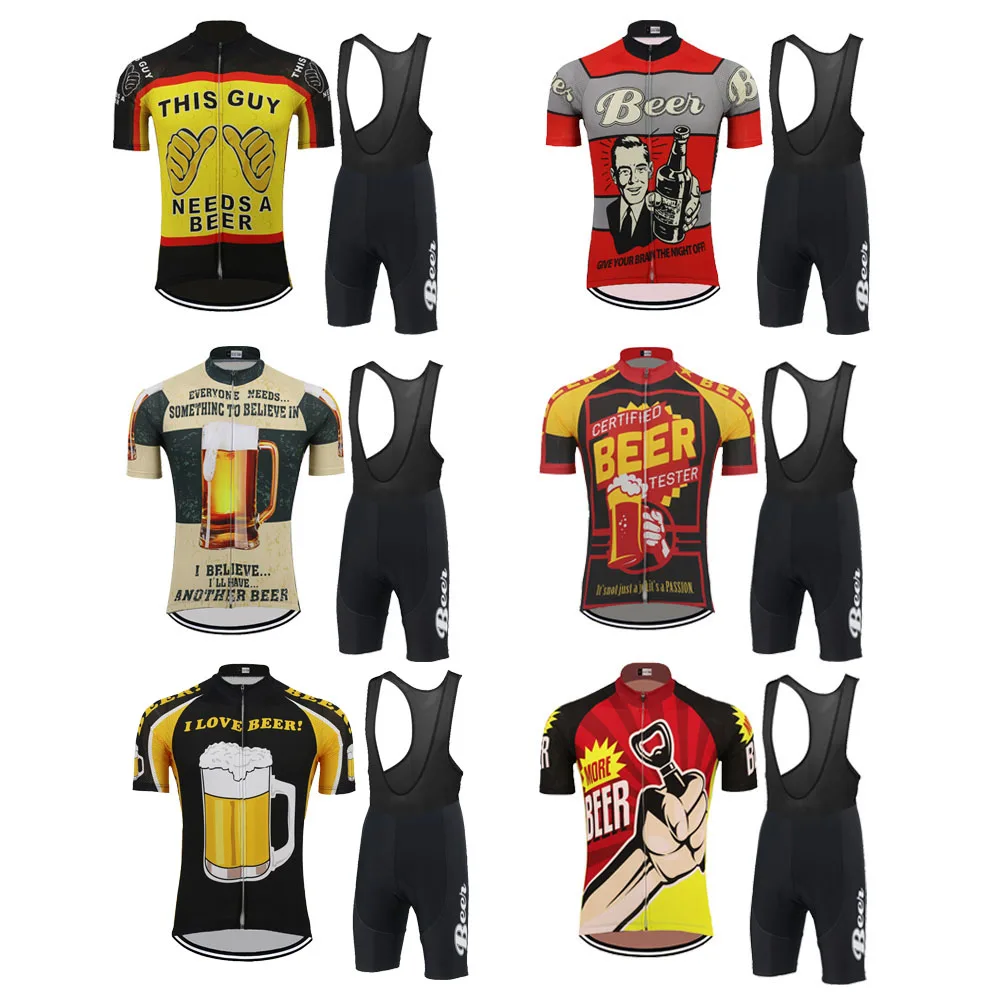 

Beer cycling jersey set men short sleeve Cycling clothing bicycle wear jersey set bib shorts 9D Gel Pad mtb ciclismo 6 style