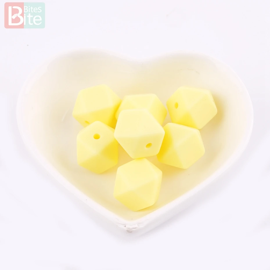 물린 물린 5pc 14mm 다채로운 육각 실리콘 비즈 DIY 공예 친환경 식품 등급 Teether 육각 기하학 비즈 실리콘 Teether