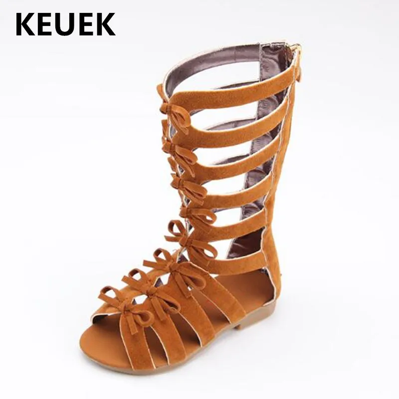 

New Children Nubuck Leather Bowtie Gladiator Shoes Girls Sandals Princess Open toe Baby Toddler Kids Summer Sandals 04