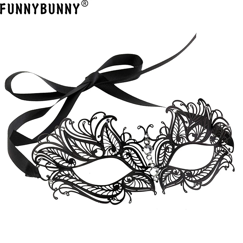 

FUNNYBUNNY Beautiful Black Laser Cut Filigree Venetian Mask Halloween Mask Mardi Gras Masquerade Mask Metal Party Adults