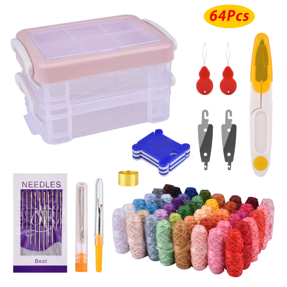 

48 Color Sewing Thread and Quilting Tools Multifunctional Sewing Supplies Kit for Machine Hand Stitching Embroidery Threads Box