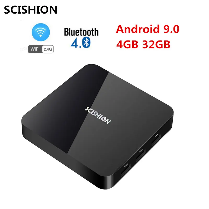 

SCISHION AI Two TV Box Android 9.0 RK3328 4GB RAM + 32GB ROM BT4.0 2.4GHz WiFi 100Mbps LAN Home Theater PK x96 max