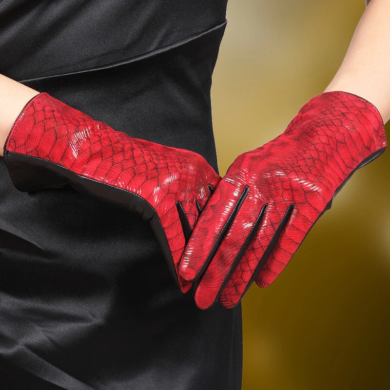 Women Genuine Leather Gloves Colorful Goatskin Gloves Touchscreen Winter Leather Gloves Plus Velvet Driving Gloves L167NC2