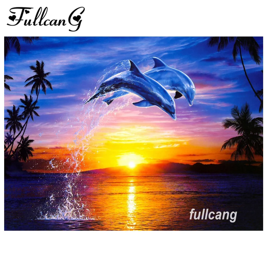 

wall decor art 5D diy diamond painting Dolphins swim square drill full diamond embroidery new needlework home decoration D128