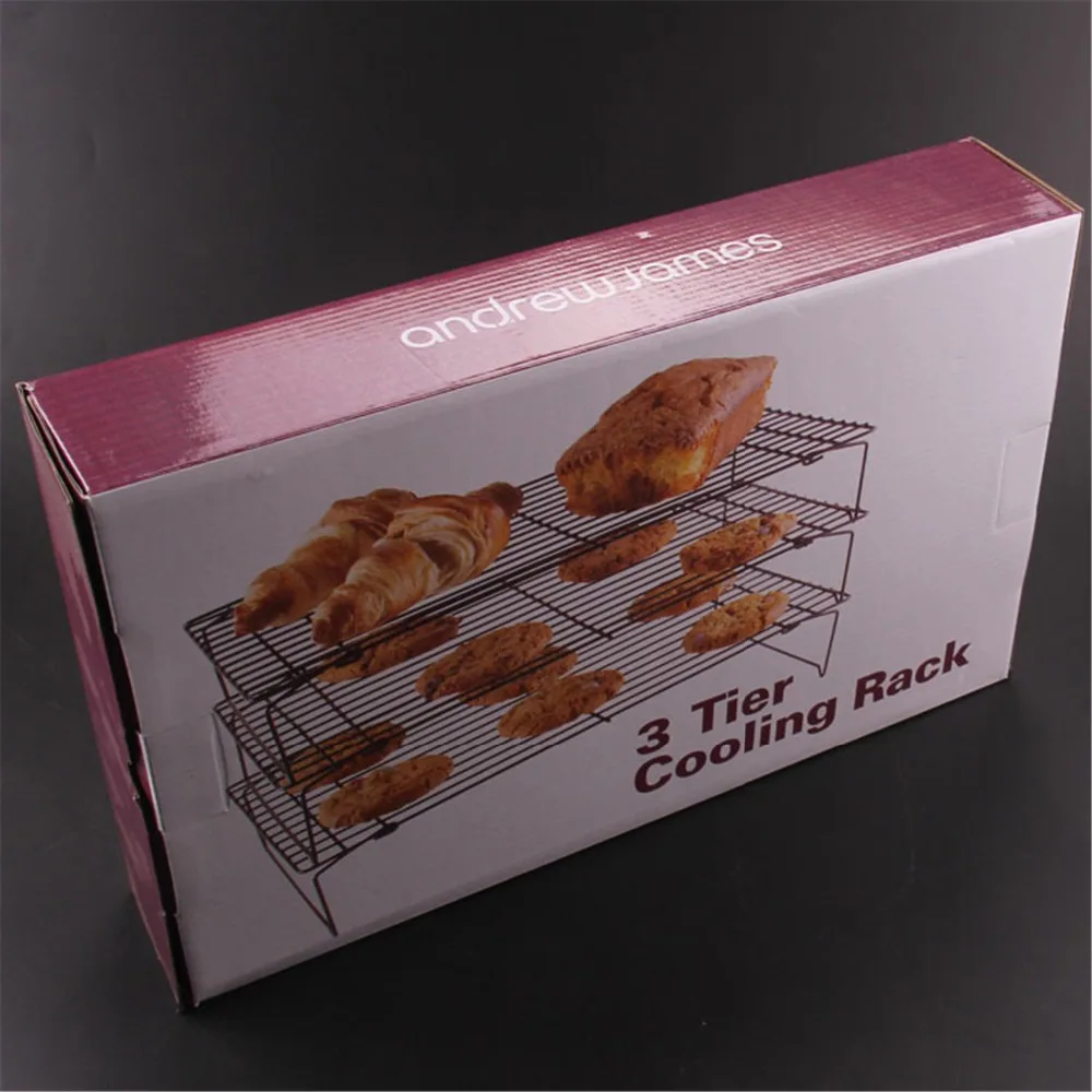 

Premium quality nonstick coating cake tools cooling rack, 3 tier wrought iron metal bread cookie baking tool kitchen accessories