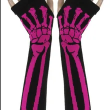 Черный Панк Скелет Хэллоуин сексуальная леди диско танцевальный костюм вечерние без пальцев длинные перчатки