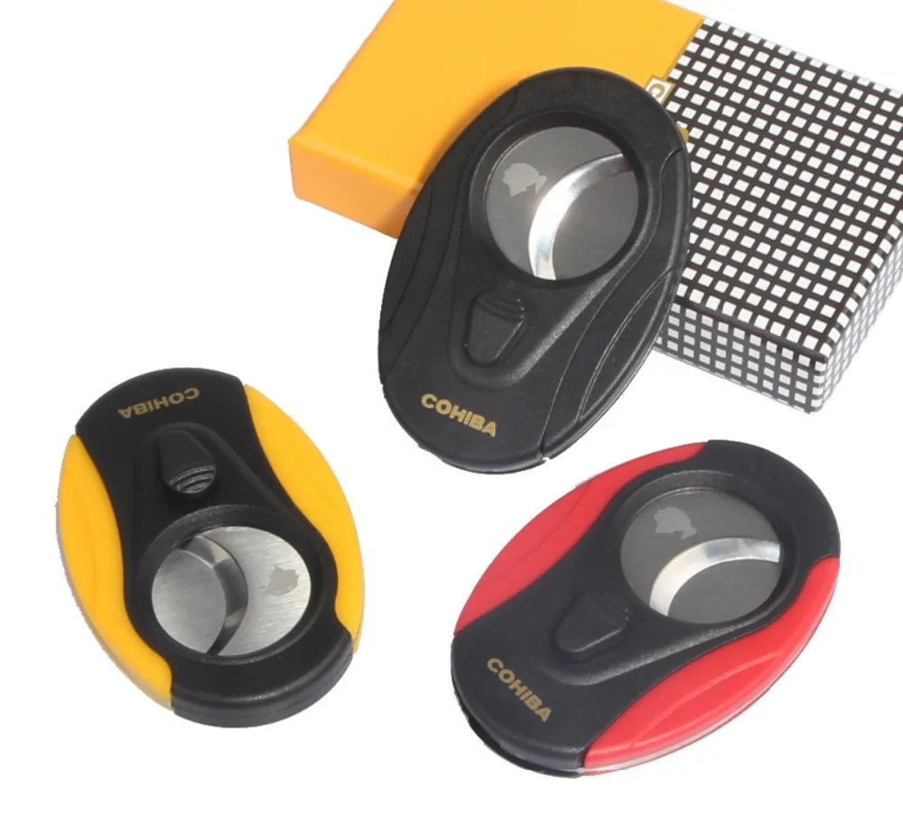 

COHIBA Cigar Cutter Double Blades Stainless Steel Cigar Cutter Sharp Plastic Cutter Cigar Scissor With Gift box For Cuba Cigars