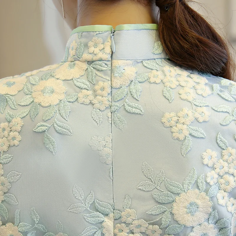 Синий Кружева Вышивка традиционный ченсам китайский свадебное платье Qipao Oriental Стиль Длинные платья Вечерние Qi Pao китайский Халат