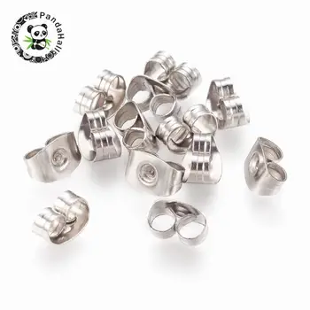 

Earrings Findings Original Color 304 Stainless Steel Earnuts, Size: about 4.5mm wide, 6.5mm long, 3.2mm thick, hole: 0.7mm