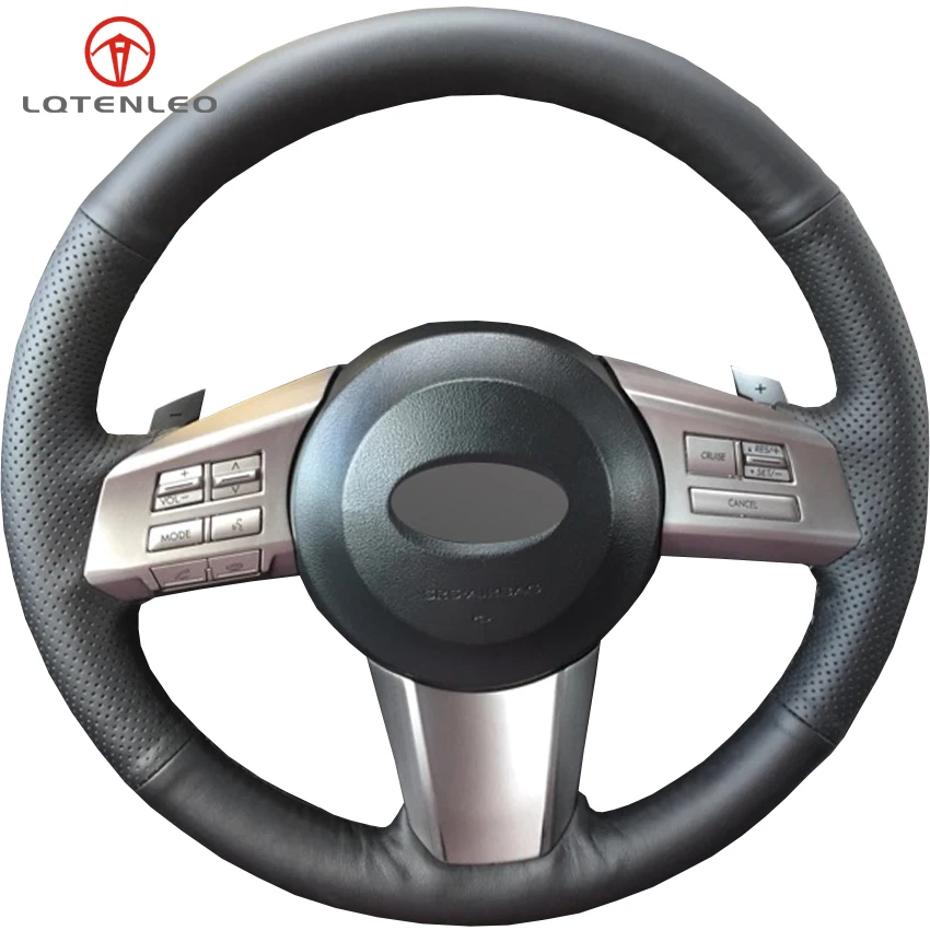 

LQTENLEO Black Artificial Leather DIY Hand-stitched Car Steering Wheel Cover For Subaru Outback 2010 2011 2012 Legacy 2009-2012