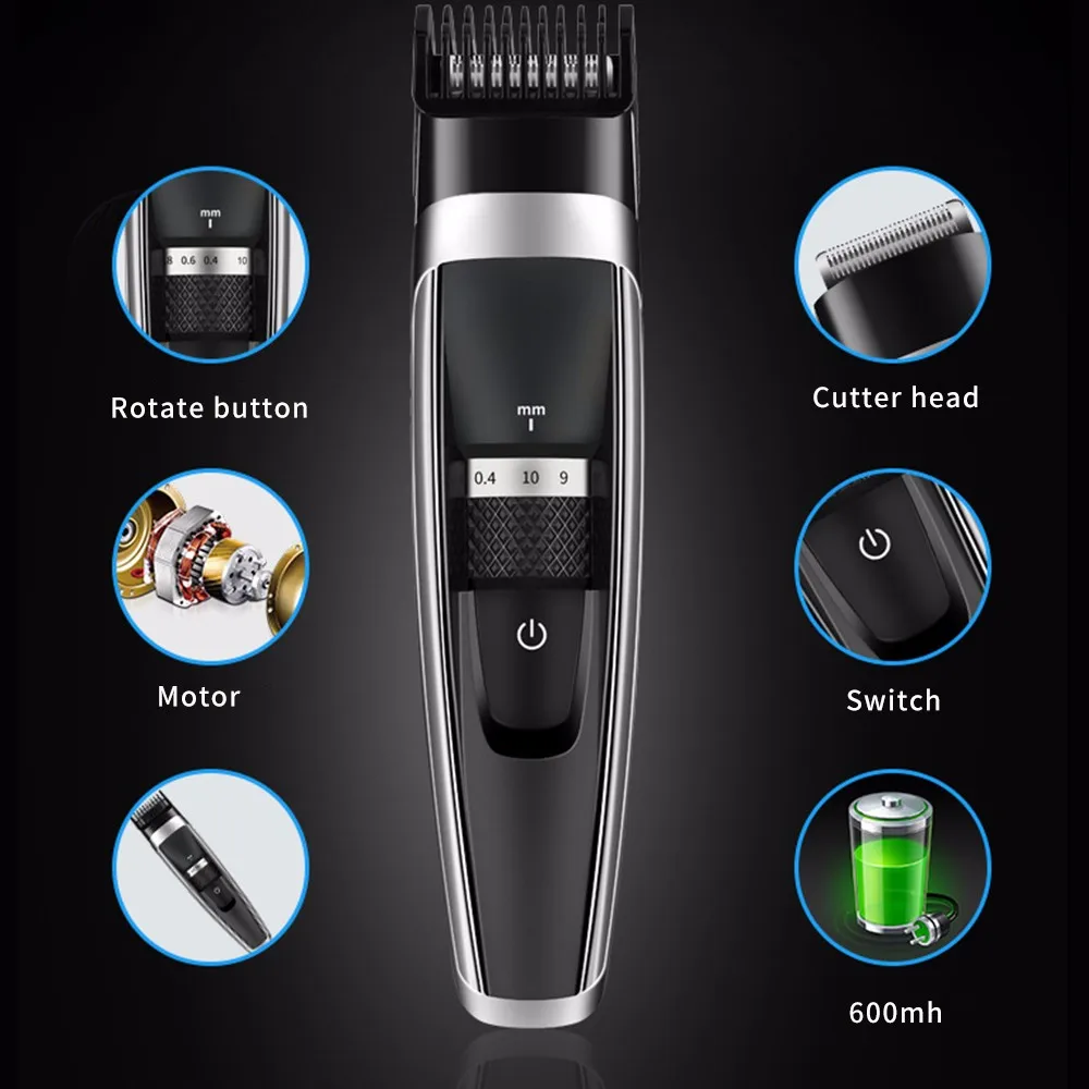  Professional Electric Hair Clipper USB Rechargeable Waterproof Trimmer Haircut Machine For Adults