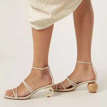 

2019 New Design Women Summer Sandals White Leather Gladiator Strap Party Pumps 5cm Strange High Heels Sandalias Valentine Shoes