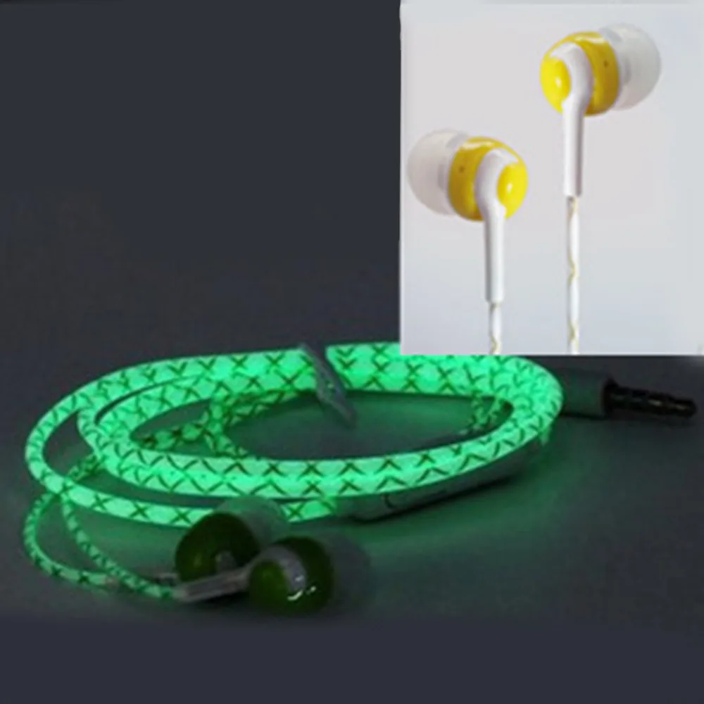 

Glow In The Dark Earphones Earbuds With Mic Glowing Zipper Headset Luminous Light Stereo Handsfree earpiece For Iphone Android
