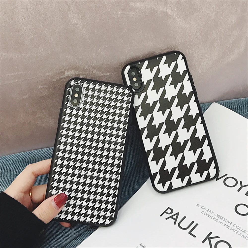 

Luxury Black and white grid Minimalism Houndstooth Case For iPhone 8 7 6 6s Plus 6plus 7Plus 8Plus Matte TPU Soft Back cover