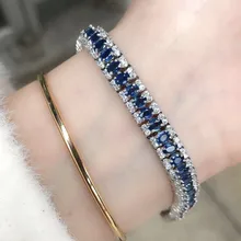 Верность натуральный 3*4 мм сапфир браслет s925 серебро цветы ювелирные украшения подарок для женщин натуральный синий драгоценный камень