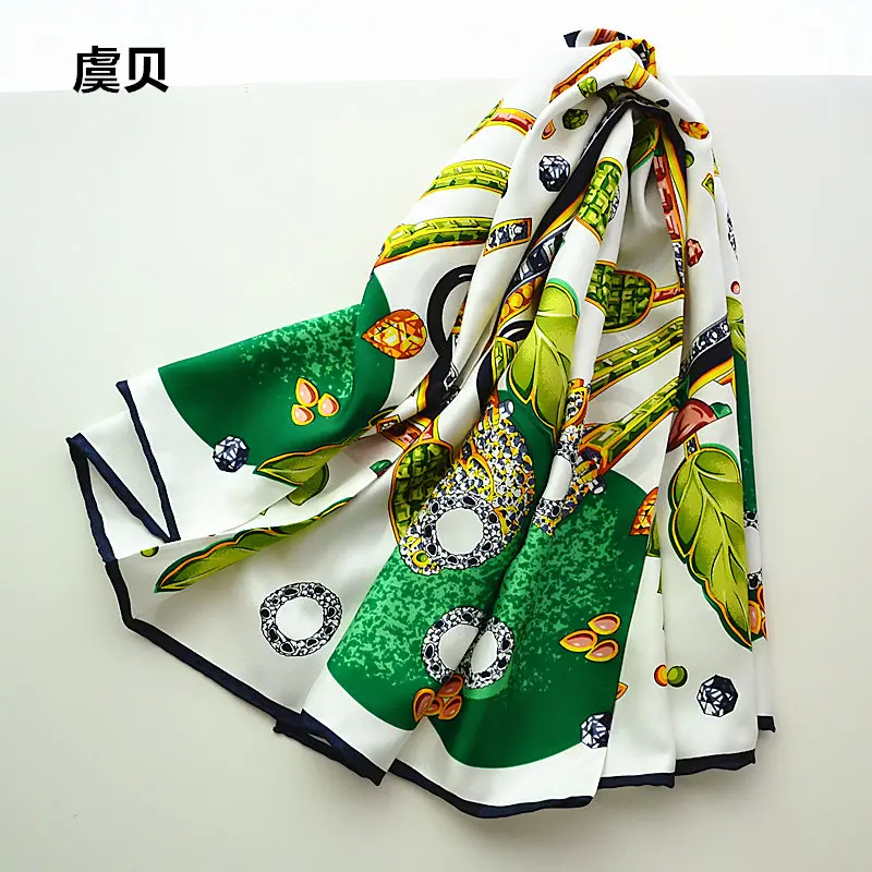 

White and green women scarves big size silk twill scarf square shawl ladies neckerchief female bandana 90cm*90cm christmas gift