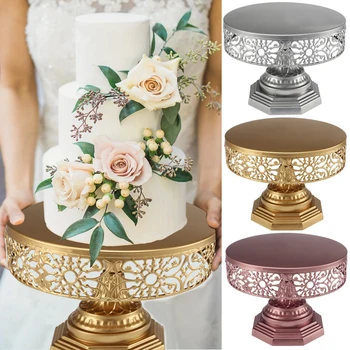 

2019 New Gold Wedding Cake Stand Round Metal Party Display Pedestal Plate Tower 25cm Tools Iron Metal