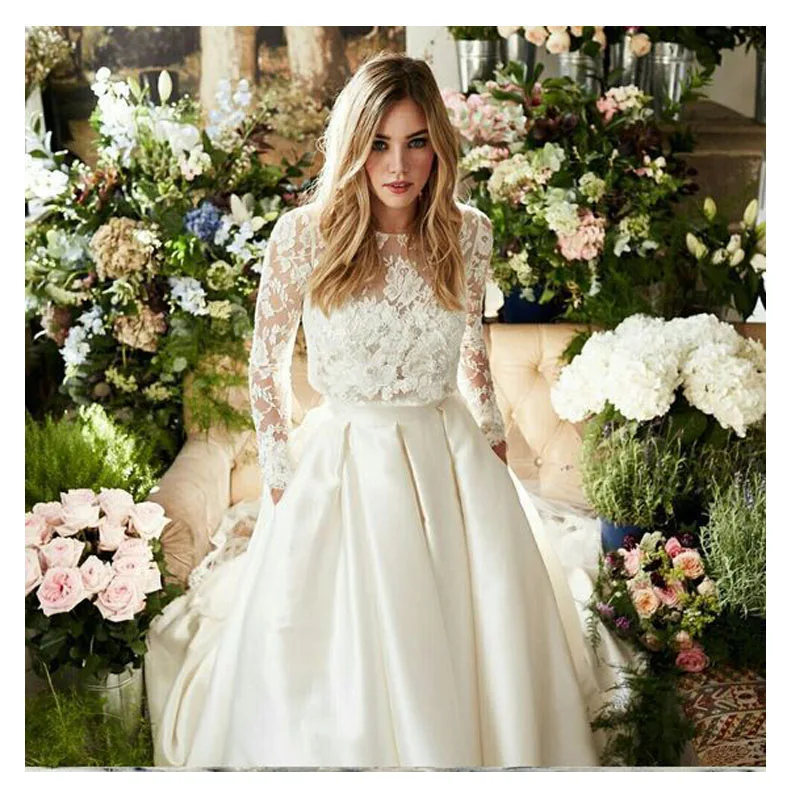 LORIE Trouwjurk Twee Stukken Lange Mouwen A-lijn Lace Top Bridal Wit Ivoor Floor Lengte Bruid Trouwjurk 2019 LORIE Trouwjurk Twee Stukken Lange Mouwen A-lijn Lace Top Bridal Wit Ivoor Floor Lengte Bruid Trouwjurk 2019