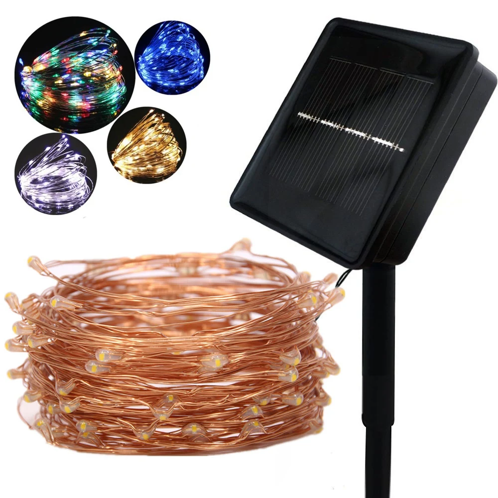 

8 modes multicolor Christmas Solar LED String Light Waterproof 10M 33ft 100 LED Silver Wire Fairy Lamp For Outdoor Garden Chris