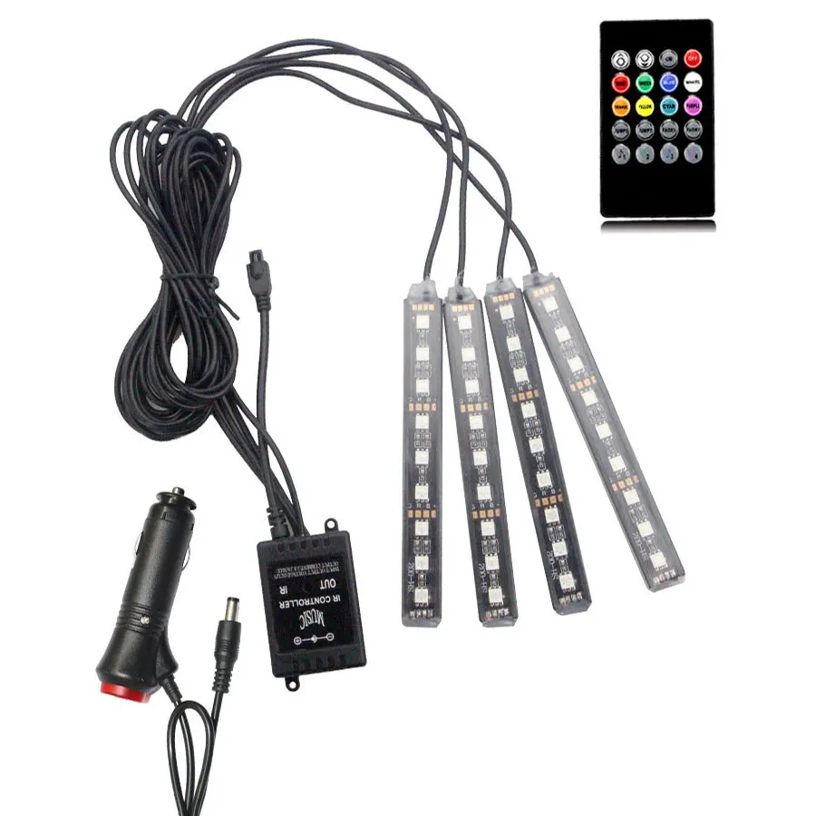 4 шт. 12 В в светодиодные ленты ночные светильники салона автомобиля В RGB 5 USB Музыка ИК приложение контроллер Авто Рождество декоративные