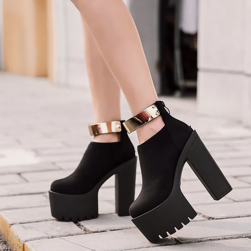 

YMECHIC Drop Ship Bling Platform Ankle Boots Women Fashion High Heels Footwear Ladies Black Flock Shoes Woman Autumn 2019 New