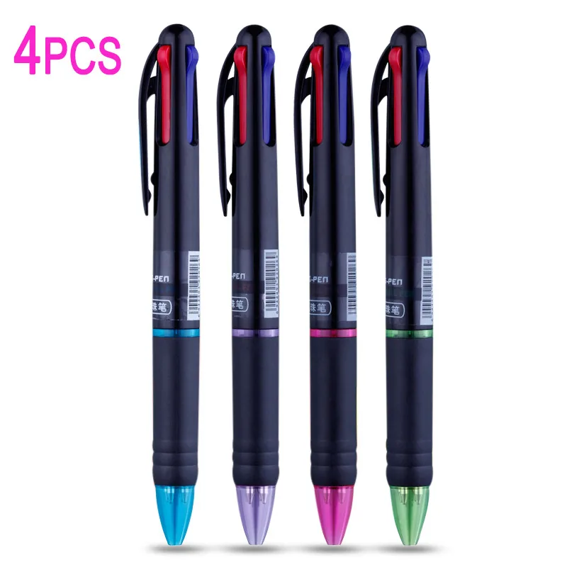 4 шт./компл. 0,7 мм разноцветная ручка тонкая точка 4в1 цветная шариковая авторучка многофункциональная ручка офисная Студенческая шариковая ручка