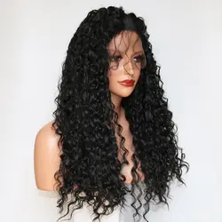 Фэнтези Красота 180 плотность длинные свободные волос Curl Парики Черный Цвет термостойкие синтетические Синтетические волосы на кружеве