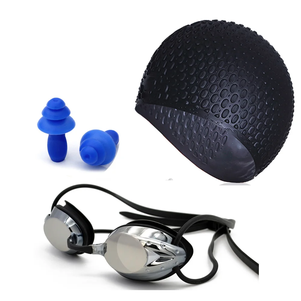 

DEEPGEAR profession swimming gears Polycarbonate racing goggles Anti slip silicone swim caps Silicone earplugs Top swimming set