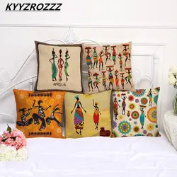 Танцы Подушка с изображением женщины крышка Африканский стильная наволочка цвет ткань наволочки 45X45 см тонкий лен хлопок спальня диван