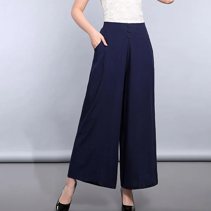 Aliexpress.com : Buy Chinese Women Navy Blue Button Wide Leg Pants ...