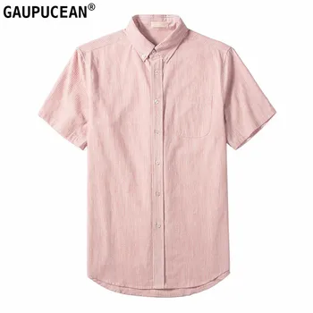 

Men Short Sleeve Shirt 100% Cotton BIG Size Summer Anti-static Blue Grey Red Striped Casual Street Male Quality Man Shirts