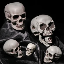 Accesorios de decoración para fiesta en casa, 1 unidad, estilo Halloween, cabeza de calavera humana, esqueleto, foto