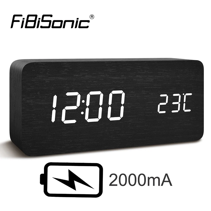 

FiBiSonic Alarm Clocks with Thermometer Wood Wooden Led clocks Digital Table Clock Electronic Clocks Can Charging