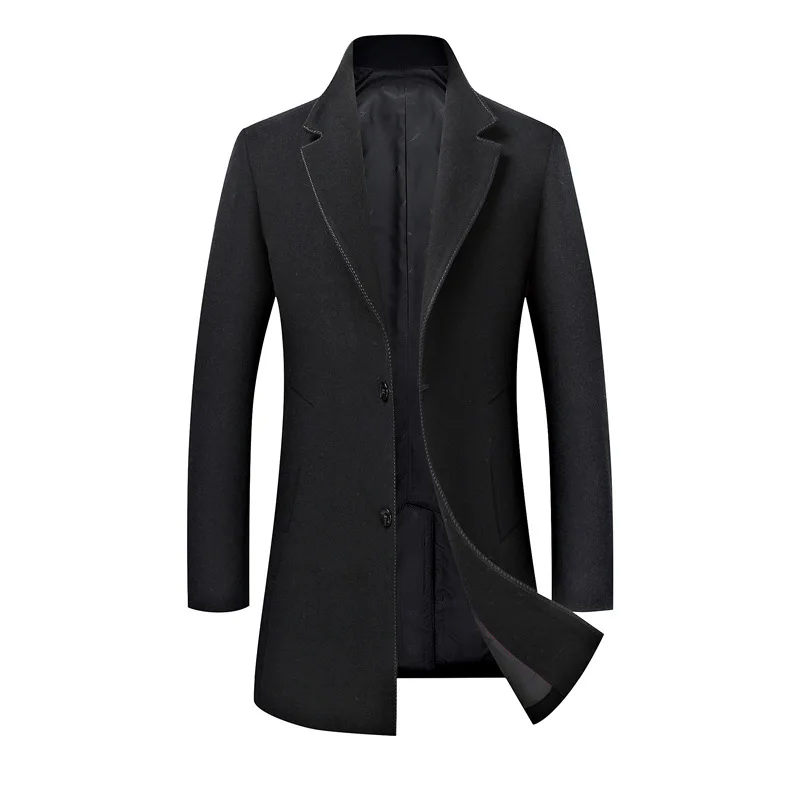 Бренд двубортное шерстяное пальто 2018 зима толстые теплые роскошные деловые повседневные мужские тонкие куртки пальто черный серый
